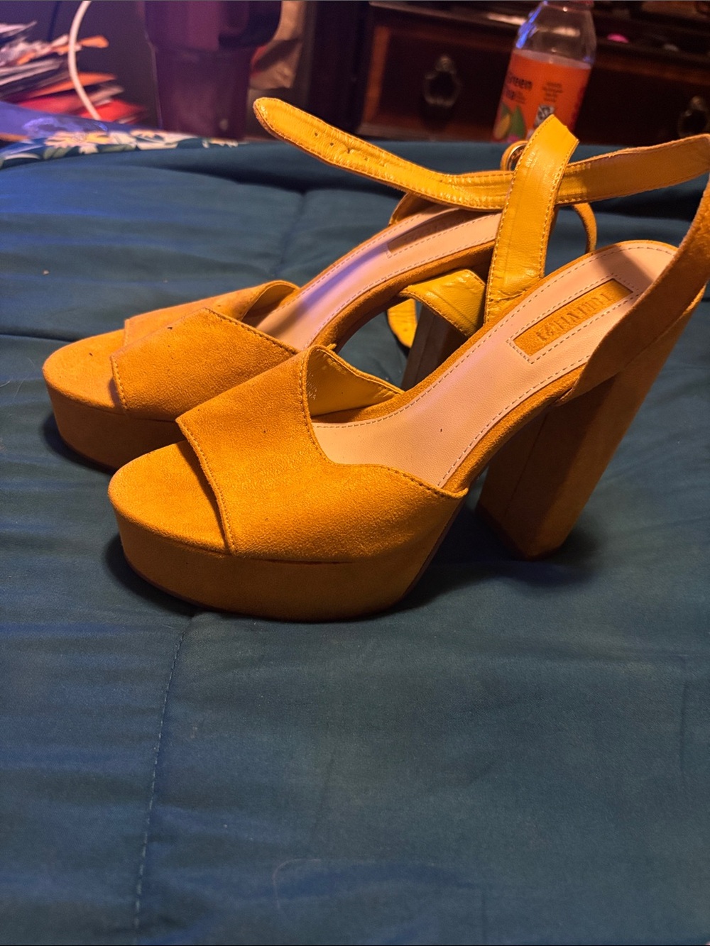Yellow Platform Block Heel Sandals - Women's Ankle Strap